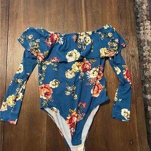 Discreet Blue and Yellow Bodysuit Top